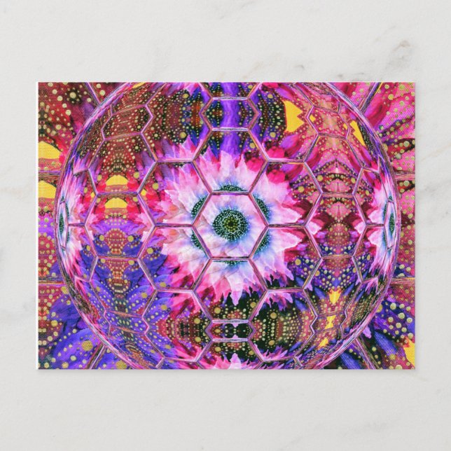 colourful floral hex globe with pink, purple colou postcard (Front)