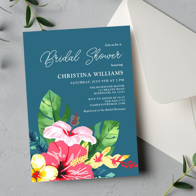 Colourful Floral Hibiscus Tropical Bridal Shower Invitation (Creator Uploaded)