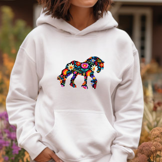 Colourful Floral Horse Ladies Hooded Sweatshirt 