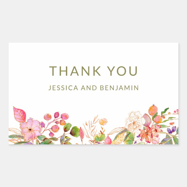 Colourful Floral Illustration Custom Thank You  Rectangular Sticker (Front)