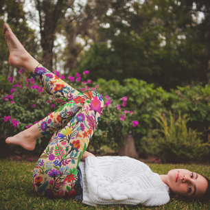 Colourful Floral Illustration Flowers Print Patter Leggings