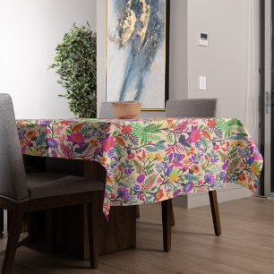 Colourful Floral Illustration Flowers Print Patter Tablecloth