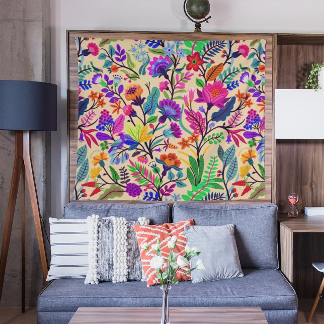 Colourful Floral Illustration Flowers Print Patter Tapestry (Creator Uploaded)