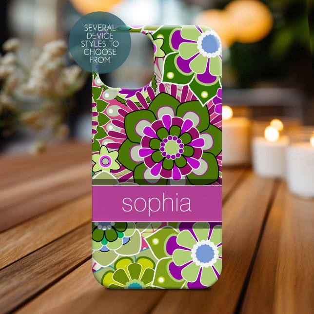 Colourful Floral Illustration - pink and green Nam Case-Mate iPhone Case (Personalized Phone Case)