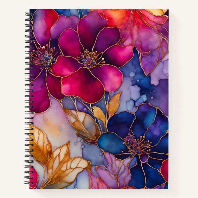 Colourful Floral Ink Art Spiral Notebook (Front)