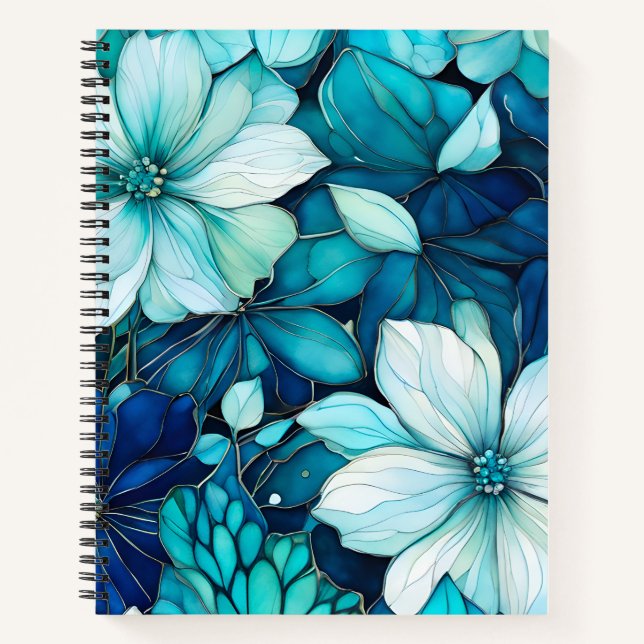 Colourful Floral Ink Art Spiral Notebook (Front)