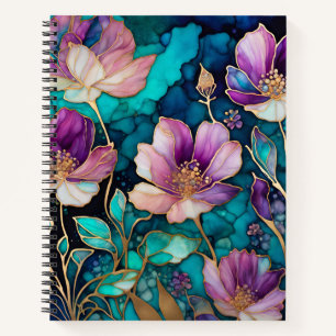Colourful Floral Ink Art Spiral Notebook
