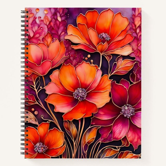 Colourful Floral Ink Art Spiral Notebook (Front)