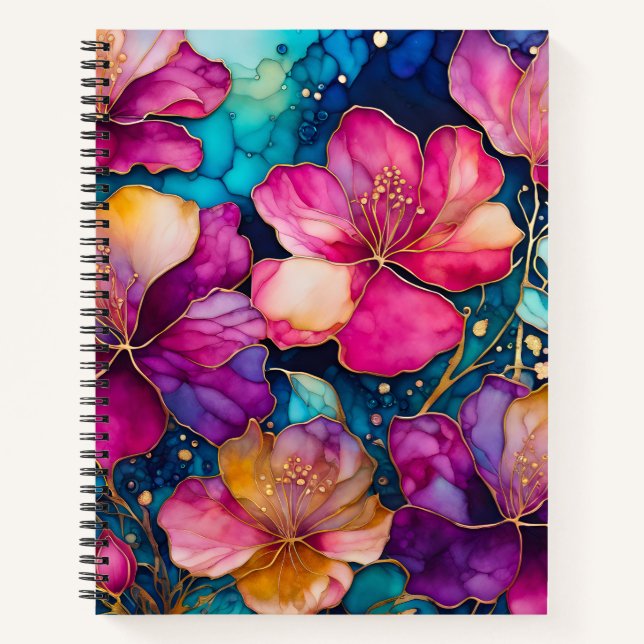 Colourful Floral Ink Art Spiral Notebook (Front)