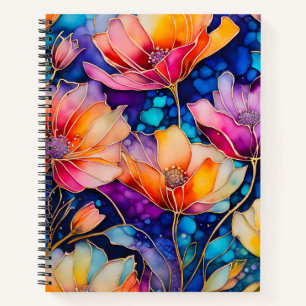 Colourful Floral Ink Art Spiral Notebook