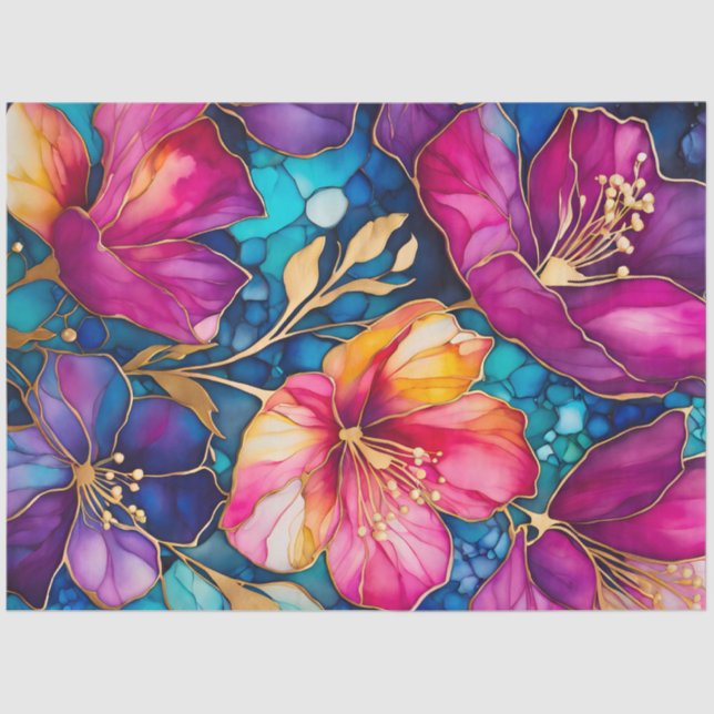 Colourful Floral Ink Art Tissue Paper (Front)