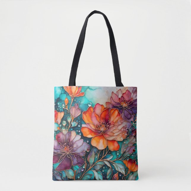 Colourful Floral Ink Art Tote Bag (Front)