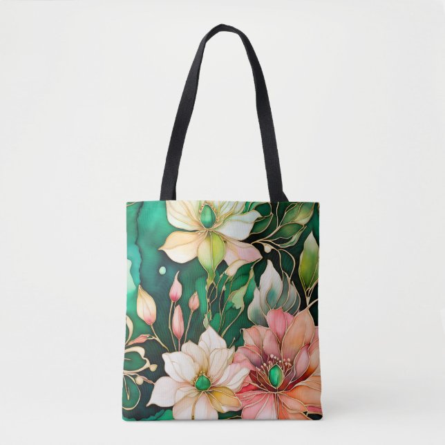 Colourful Floral Ink Art Tote Bag (Front)