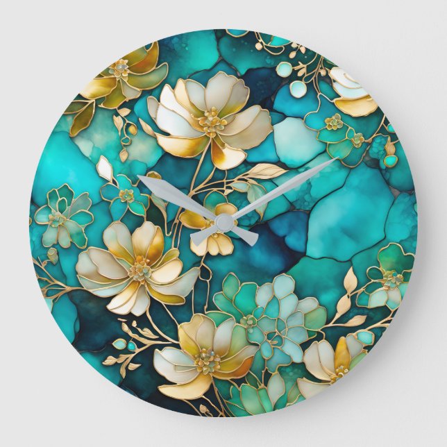 Colourful Floral Ink Art Wall Clock (Front)