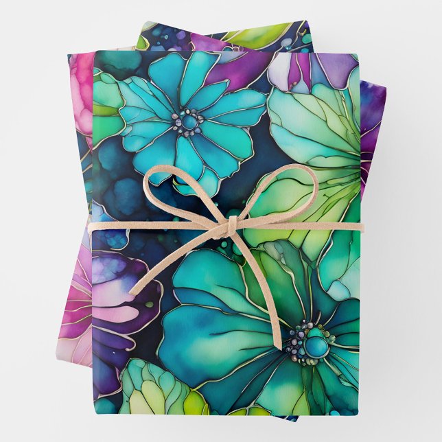 Colourful Floral Ink Art Wrapping Paper Sheets (Creator Uploaded)