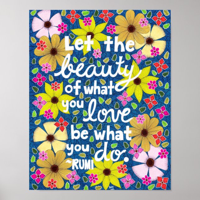 Colourful Floral Inspiring Quote Typography Poster (Front)