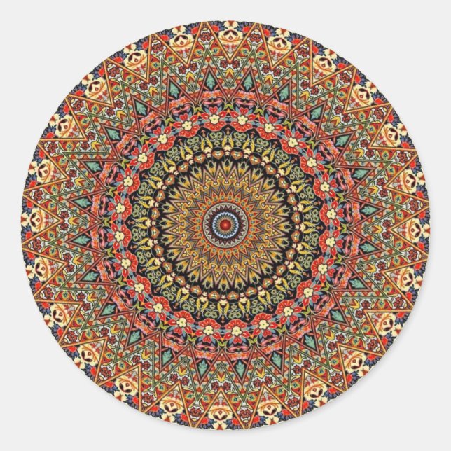 Colourful Floral Kaleidoscope Classic Round Sticker (Front)