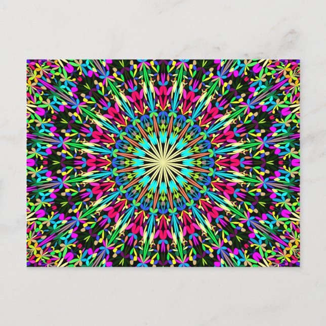 Colourful Floral Kaleidoscope Mandala Postcard (Front)