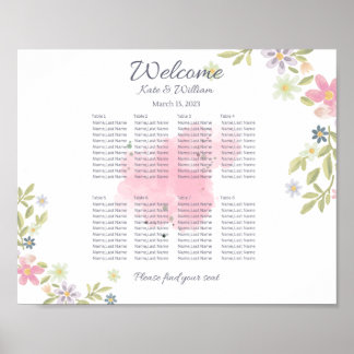 Colourful floral landscape Wedding 8 table seating Poster