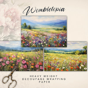 Colourful Floral Landscapes Oil Painting Decoupage Wrapping Paper Sheet