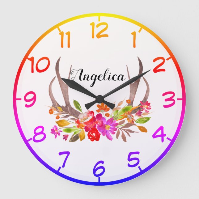 Colourful Floral Large Clock (Front)
