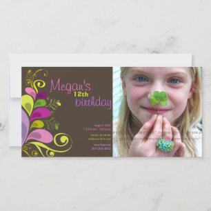 Colourful Floral Leaves Birthday Invite Photo Card