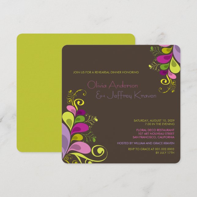Colourful Floral Leaves Rehearsal Dinner Invitatio Invitation (Front/Back)