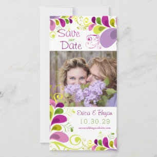 Colourful Floral Leaves Save The Date Photo Card