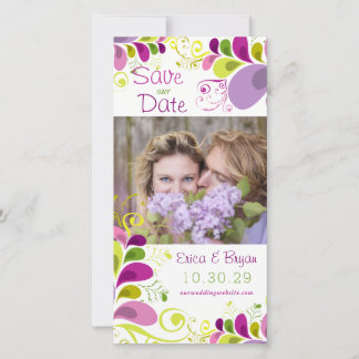 Colourful Floral Leaves Save The Date Photo Card