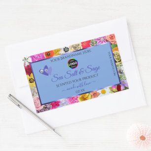 Colourful Floral Light Blue Product Labels Add Log