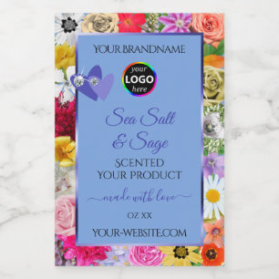 Colourful Floral Light Blue Product Labels Add Log