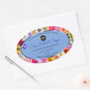 Colourful Floral Light Blue Product Labels Add Log