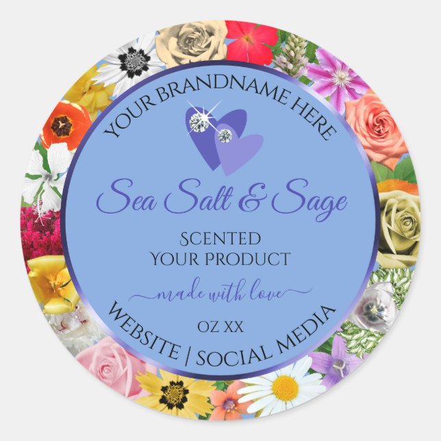 Colourful Floral Light Blue Product Labels Diamond (Front)
