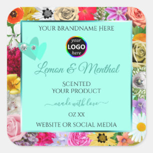 Colourful Floral Light Teal Product Labels Add Log