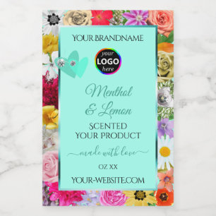 Colourful Floral Light Teal Product Labels Add Log