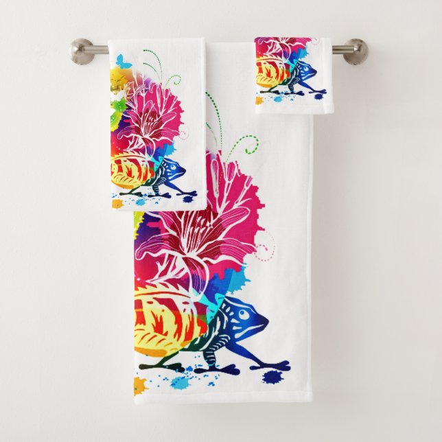 Colourful floral lizard  bath towel set (Insitu)