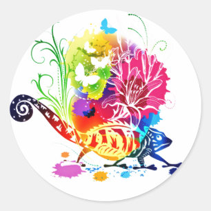 Colourful floral lizard classic round sticker