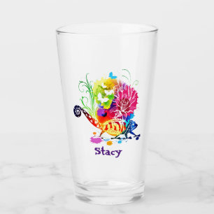 Colourful floral lizard glass