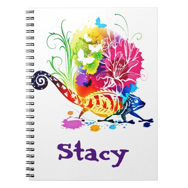 Colourful floral lizard  notebook (Front)
