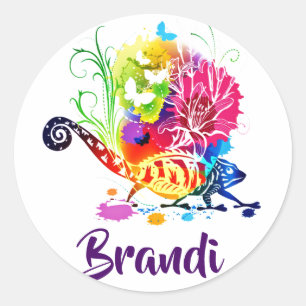 Colourful floral lizard personalised  classic round sticker
