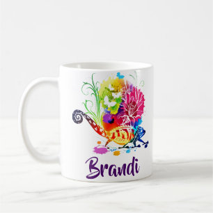 Colourful floral lizard personalised coffee mug