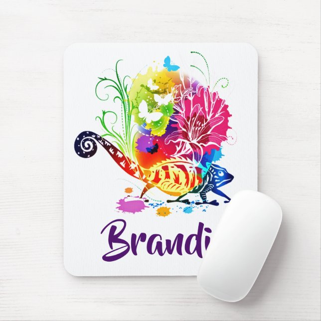 Colourful floral lizard personalised  mouse mat (With Mouse)