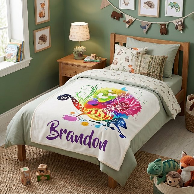 Colourful floral lizard personalised  sherpa blanket (Creator Uploaded)