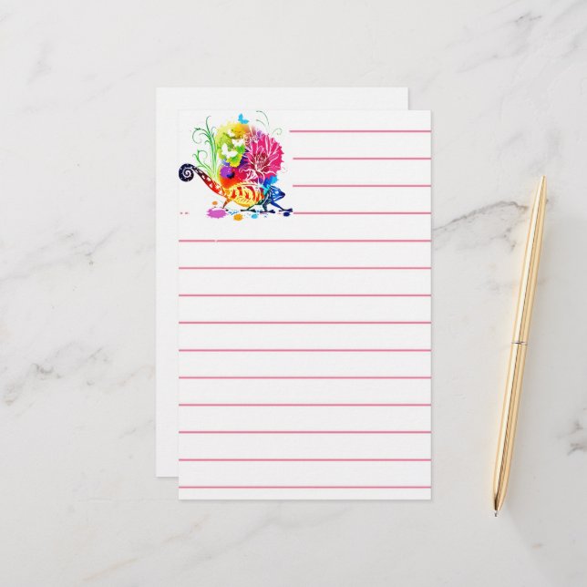 Colourful floral lizard   stationery (Front/Back In Situ)
