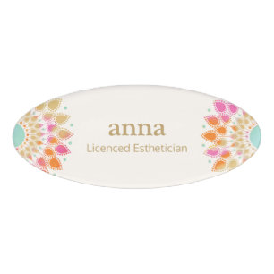Colourful Floral Lotus Flower Beauty Spa Salon Name Tag