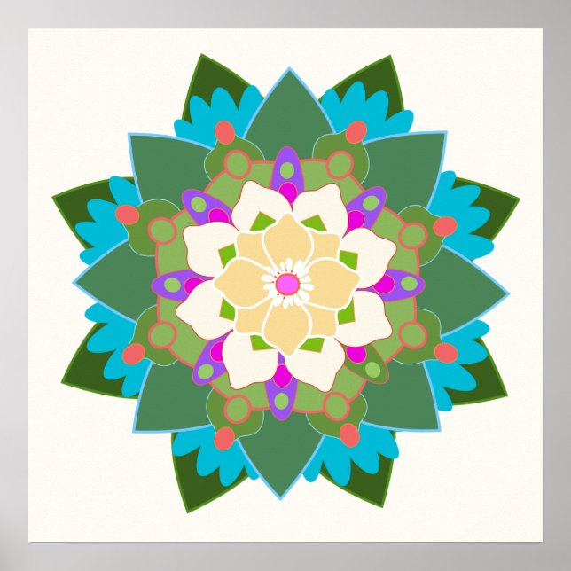 Colourful Floral Lotus Flower Mandala Poster (Front)