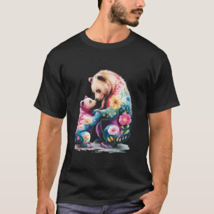 Colourful Floral Mama Bear Cub Watercolor Mother s T-Shirt