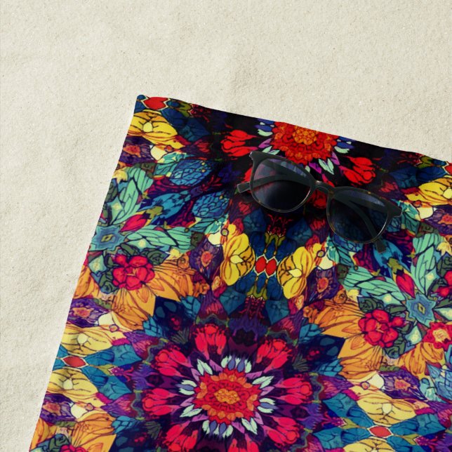 colourful floral mandala beach towel (In Situ)