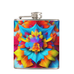 Colourful Floral Mandala Design Hip Flask