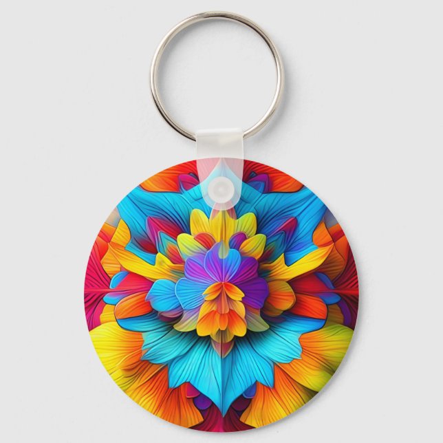 Colourful Floral Mandala Design  Key Ring (Front)